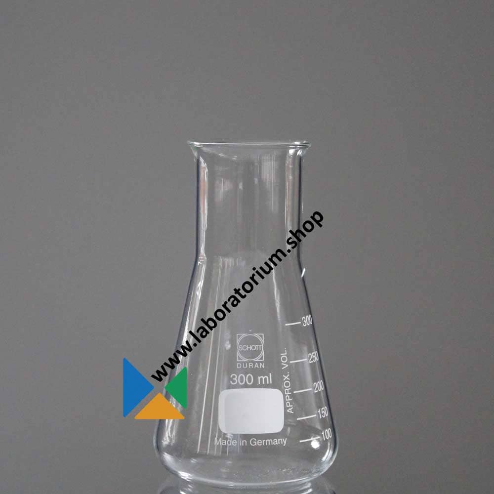 DURAN Erlenmeyer brede hals, met omgelegde rand en maatverdeling.