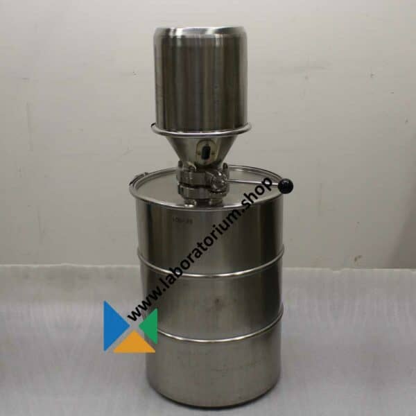 RVS Vat 100 L met trechter en klemdeksel met schroefdraad aansluiting inw. diam. 450 mm