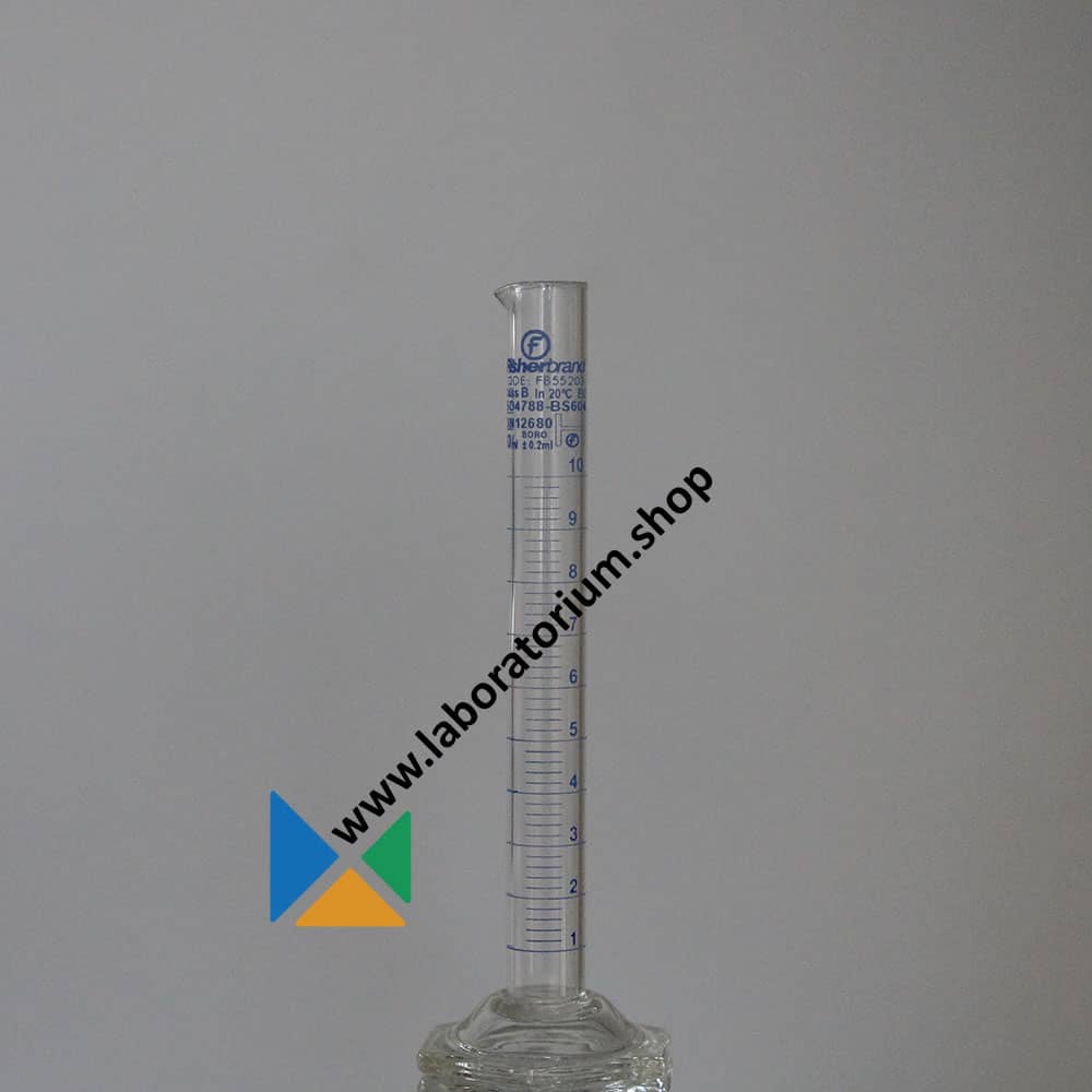 Fisherbrand Maatcilinder 10 mL hoog model, klasse A, blauw